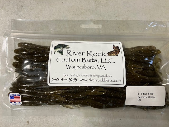 100 Pieces 3" Savvy Shad Dark Erie Green